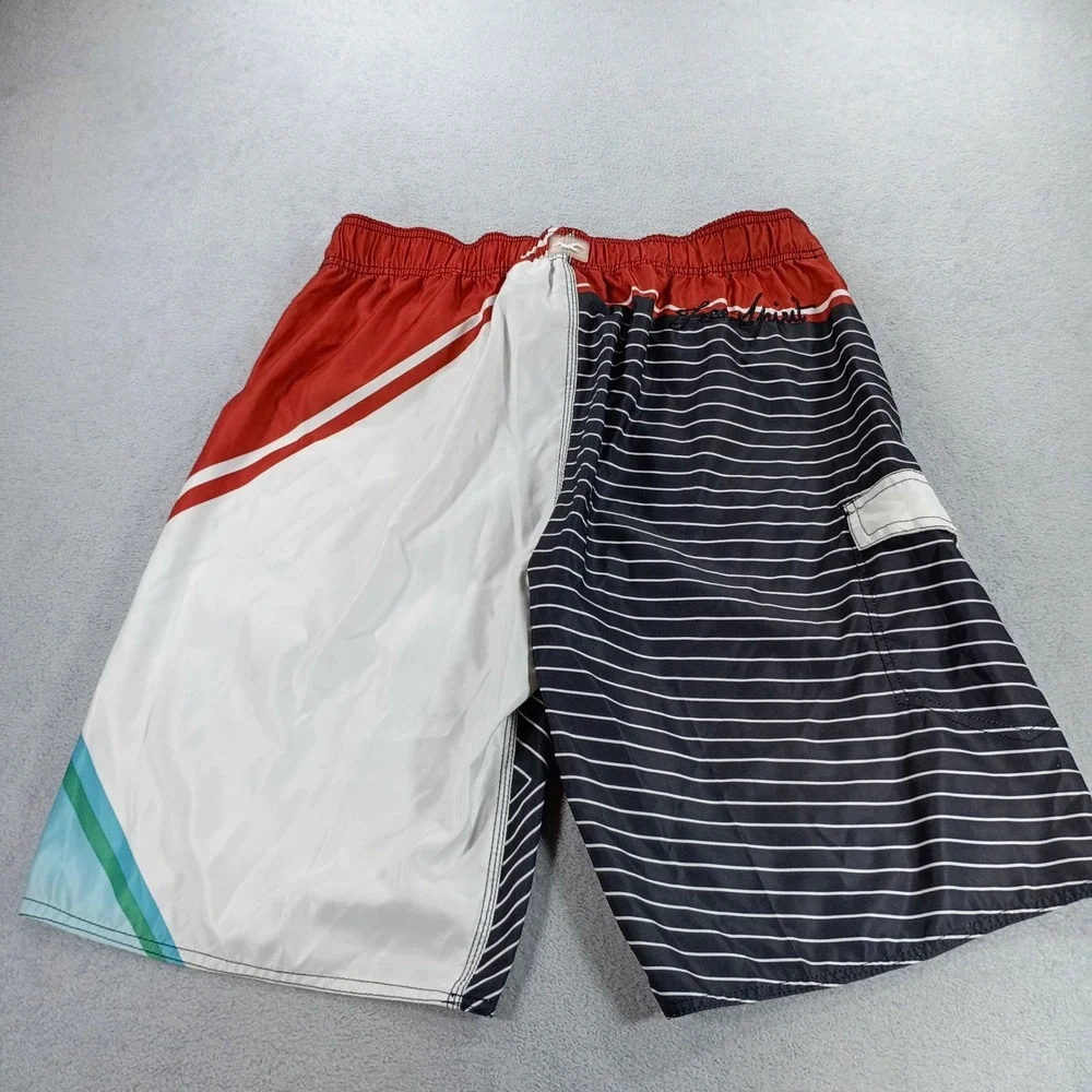Hollister Mens Board Shorts Red Black Geometric Free Spirit Large Surf Trunks